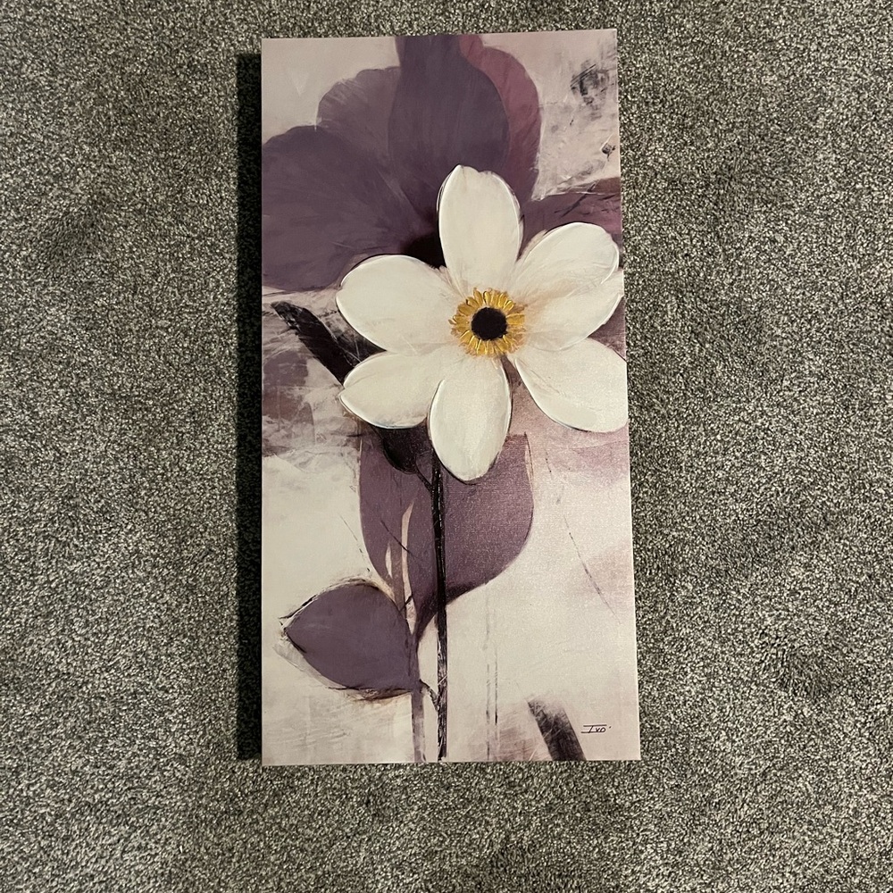 Floral Canvas Art with Purple and White Flower